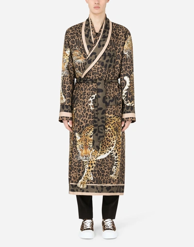 Dolce & Gabbana Leopard-print Silk Robe In Multicolor | ModeSens
