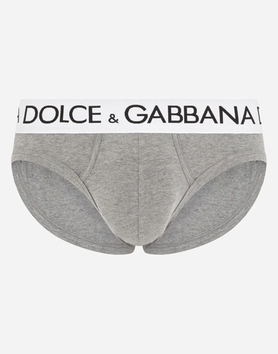 Shop Dolce & Gabbana Mid-rise Briefs In Two-way Stretch Cotton In Grey