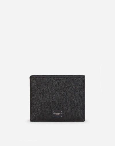 Shop Dolce & Gabbana Dauphine Calfskin Bifold Wallet With Branded Plate In Black