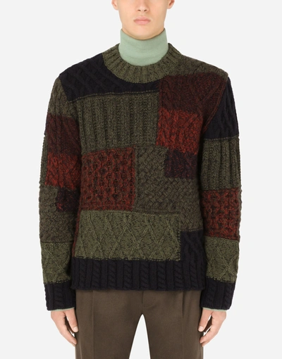 Shop Dolce & Gabbana Wool And Cashmere Patchwork Round-neck Sweater In Multicolor