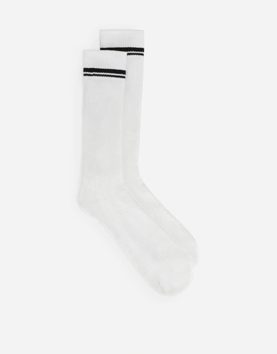 Shop Dolce & Gabbana Cotton Jacquard Socks With Dg Logo In Multicolor