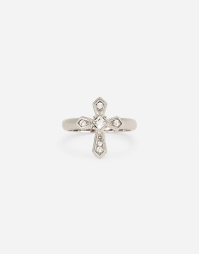 Shop Dolce & Gabbana Ring With Cross And Crystals In Silver