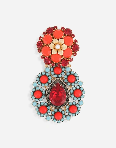 Shop Dolce & Gabbana Metal Brooch With Multi-colored Rhinestones In Multicolor