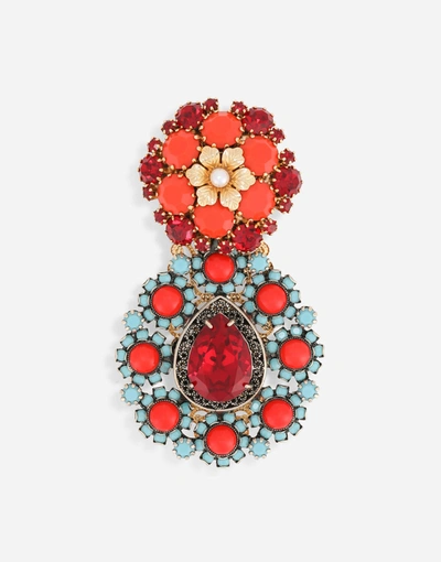 Dolce & Gabbana Metal Brooch With Multi-colored Rhinestones In Multicolor