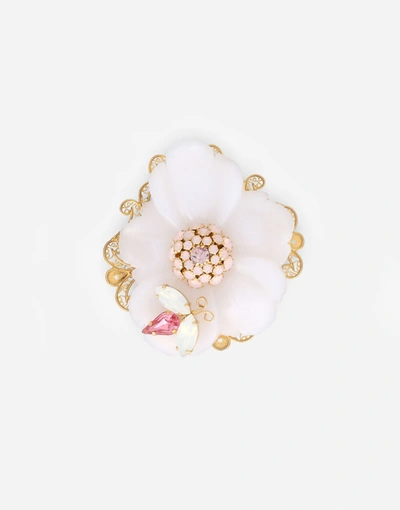 Shop Dolce & Gabbana Metal Brooch With Resin Flower In Gold