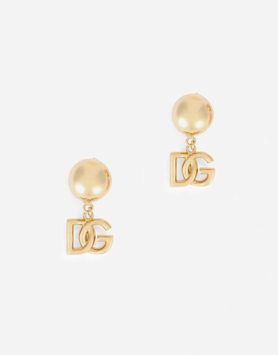 Shop Dolce & Gabbana Clip-on Earrings With Dg Logo In Gold