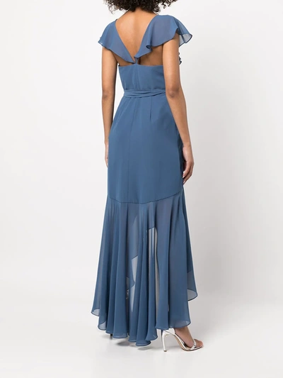Shop Marchesa Notte Bridesmaids Ruffle-trim Wrap Gown In Blue