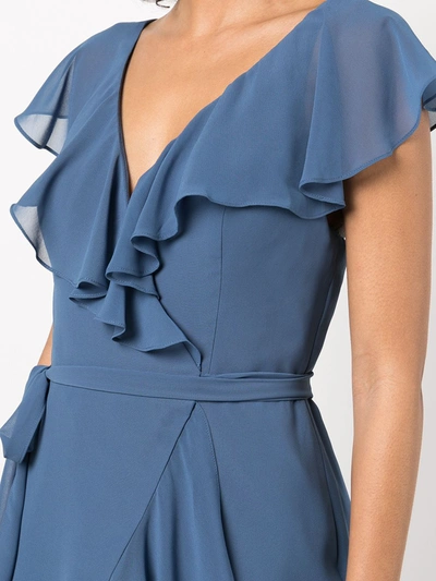 Shop Marchesa Notte Bridesmaids Ruffle-trim Wrap Gown In Blue