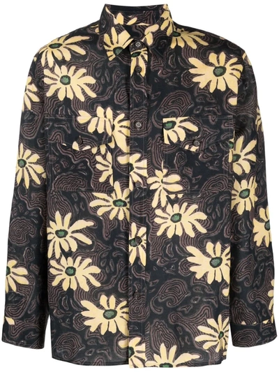 Nanushka Zander Floral-print Linen-blend Shirt In Brown