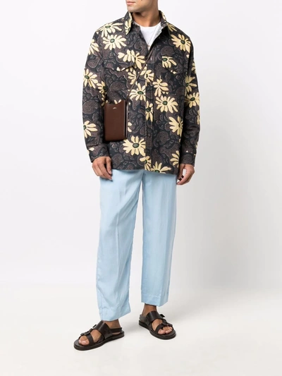 Nanushka Zander Floral-print Linen-blend Shirt In Brown