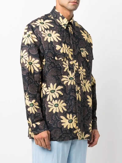 Nanushka Zander Floral-print Linen-blend Shirt In Brown