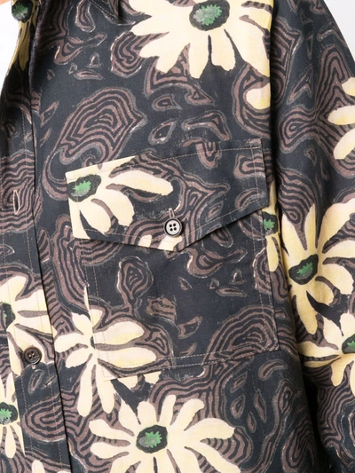 Nanushka Zander Floral-print Linen-blend Shirt In Brown