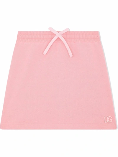 Shop Dolce & Gabbana Embroidered Logo Drawstring-waist Skirt In Pink