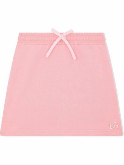 Dolce & Gabbana Embroidered Logo Drawstring-waist Skirt In Pink
