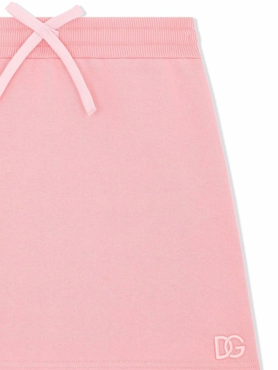 Shop Dolce & Gabbana Embroidered Logo Drawstring-waist Skirt In Pink