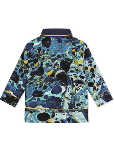 Dolce & Gabbana Boys Teen Blue Silk Marble Shirt In Blue