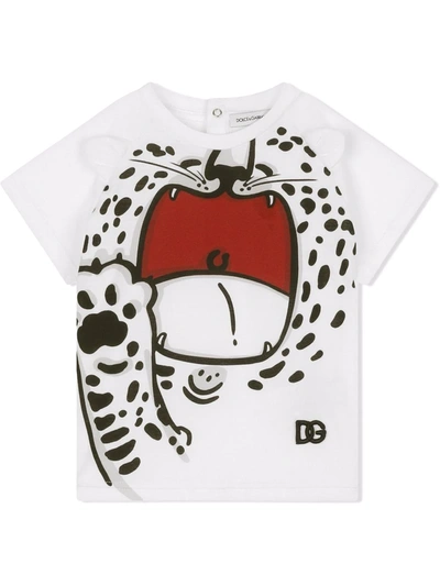 Shop Dolce & Gabbana Mini-leopard Cotton T-shirt In White