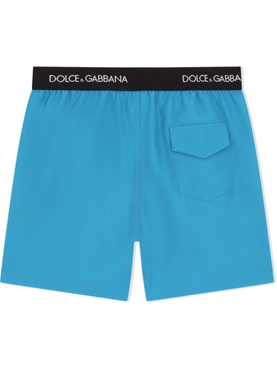 Shop Dolce & Gabbana Embroidered Logo Swim Shorts In Blue