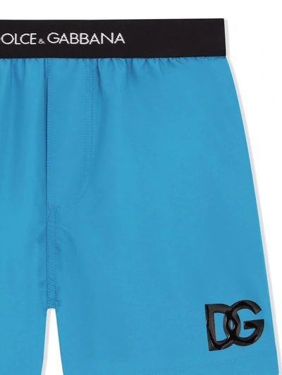 Shop Dolce & Gabbana Embroidered Logo Swim Shorts In Blue