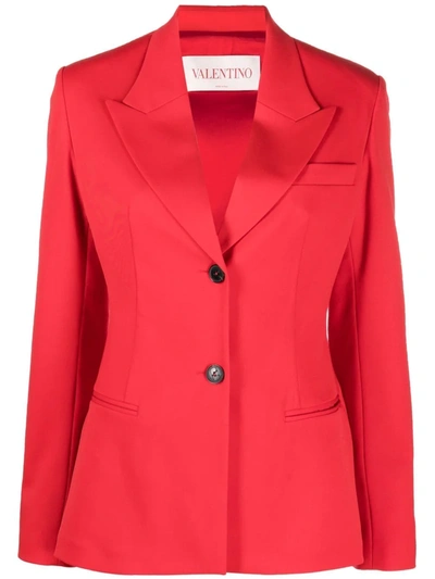 Shop Valentino Peak Lapel Single-breasted Blazer In Red