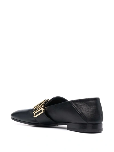 Shop Moschino Logo-plaque Leather Loafers In Black