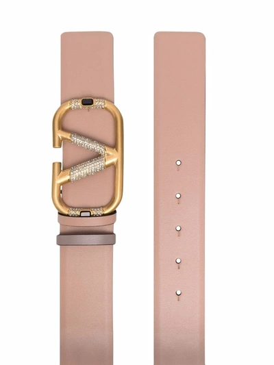 Shop Valentino Crystal-embellished Vlogo Leather Belt In Pink