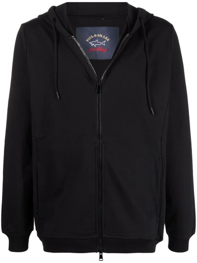 Shop Paul & Shark Zip-up Organic Cotton Hoodie In Black