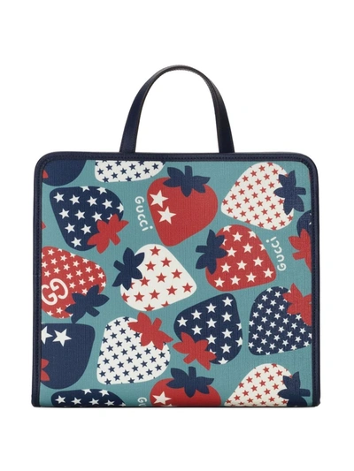 Shop Gucci Strawberry Star Tote Bag In Blue
