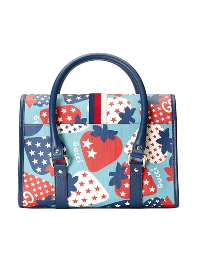 Shop Gucci Strawberry Tote Bag In Blue