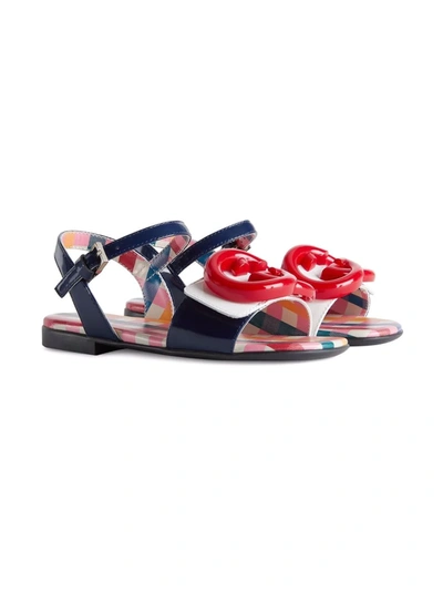Shop Gucci Gg Plaque Buckle Sandals In Blue