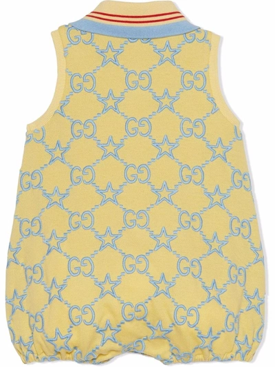 Shop Gucci Embroidered-gg Knitted Romper In Yellow