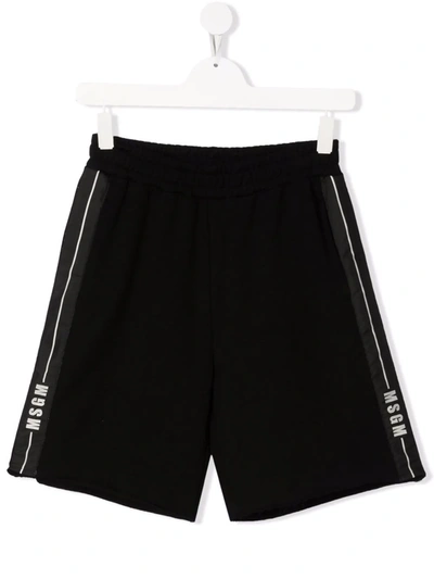 Msgm Black Bermuda Shorts With White Print In Black