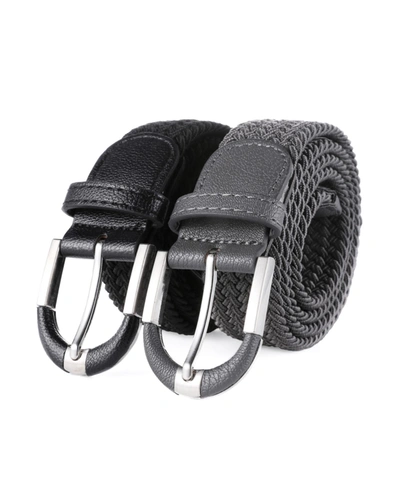 Shop Mio Marino Men's Hopsack Weave Elastic Belt, Pack Of 2 In Deep Charcoal Ash