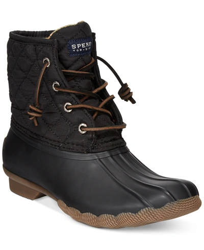 Shop Sperry Women's Saltwater Waterproof Quilted Duck Boots In Black