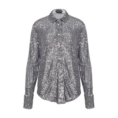 Shop Tom Ford All Over Sequins Shirt In Light Grey