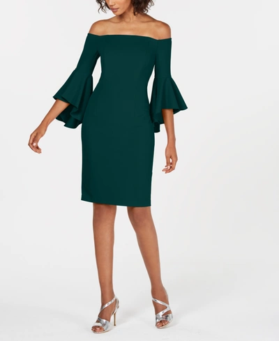 Shop Calvin Klein Off-the-shoulder Sheath Dress In Malachite