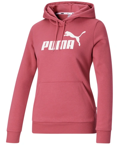 Puma Women's Logo Fleece Sweatshirt Hoodie In Mauvewood/ White | ModeSens