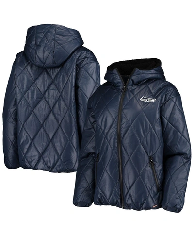 Shop Msx By Michael Strahan Women's  College Navy Seattle Seahawks Charlotte Full-zip Hoodie Puffer Jacket