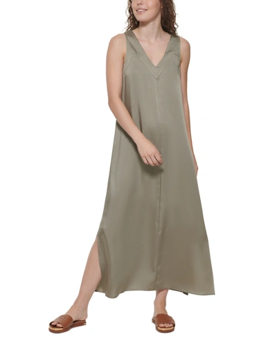 Shop Dkny V-neck Maxi Dress In Thyme