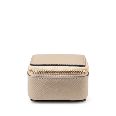 Smythson Small Square Trinket Case In Panama In Sandstone