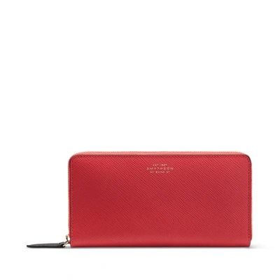Shop Smythson Large Zip Around Purse In Panama In Scarlet Red