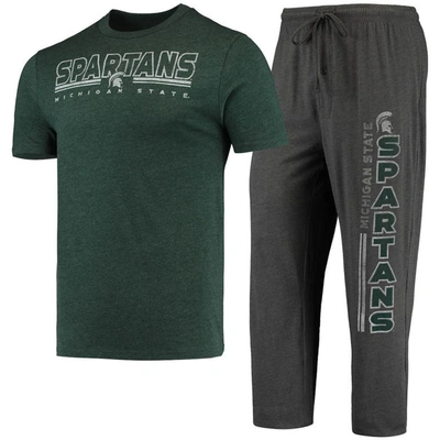 Shop Concepts Sport Heathered Charcoal/green Michigan State Spartans Meter T-shirt & Pants Sleep Set In Heather Charcoal