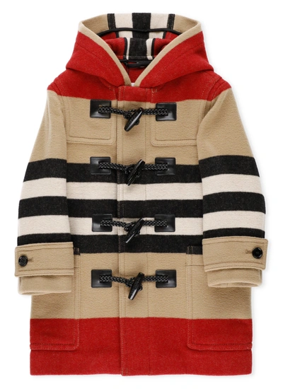 Shop Burberry Kids Icon Stripe Hooded Coat In Multi