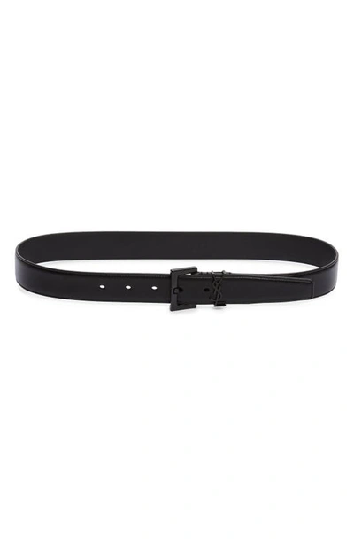 Shop Saint Laurent Ysl Monogram Leather Belt In Nero