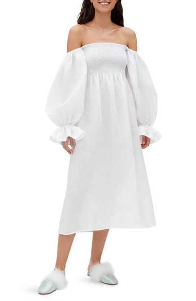 Shop Sleeper Atlanta Balloon Sleeve Linen Nightgown In White