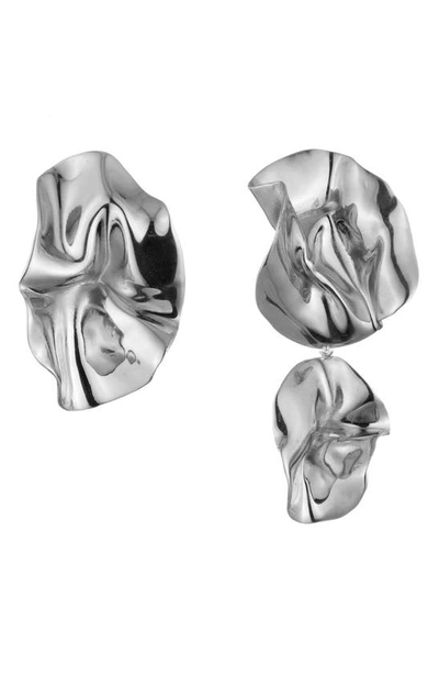 Shop Sterling King Mismatched Fold Earrings In Sterling Silver