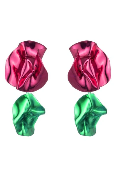Shop Sterling King Flashback Fold Drop Earrings In Fuchsia - Emerald