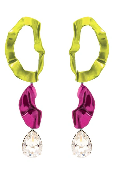 Shop Sterling King Inside Out Crystal Drop Earrings In Lemon - Fuchsia