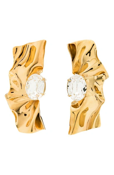 Shop Sterling King Pleat Crystal Earrings In Gold