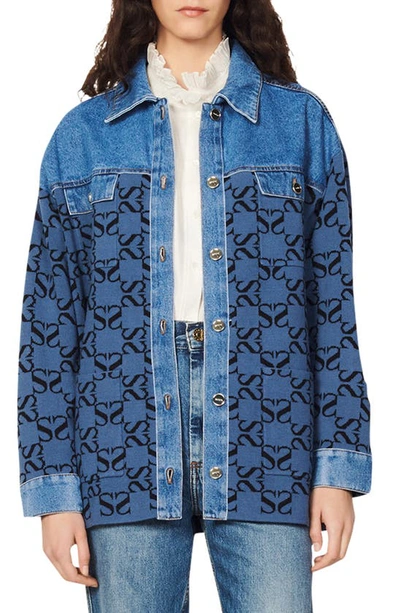 Sandro Rivers Women's Mid-length Jacquard Denim Shirt 2023 Spring Applique  Blue Long Sleeve Coat - AliExpress